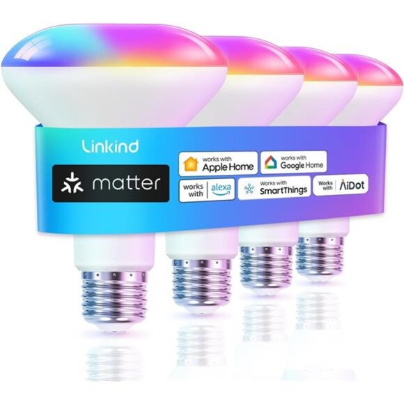 Linkind Matter Smart Light Bulb, BR30 Smart Bulbs, Recessed LED Color Changing - Picture 1 of 7